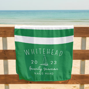 Preppy Kelly Green Stripe Sailboat Monogram Beach Towel