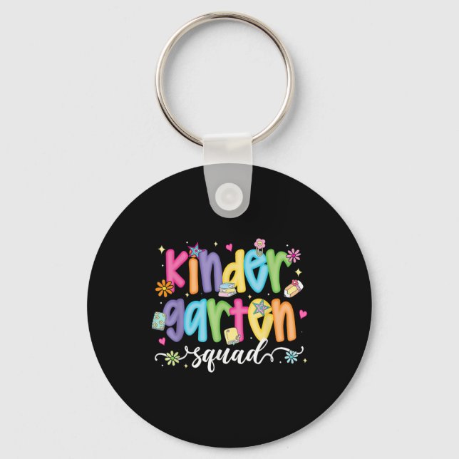 Preppy Kindergarten Squad Team Crew Teacher Back T Key Ring (Front)