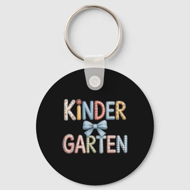 Preppy Kindergarten Teacher Team Bow Back To Schoo Key Ring (Front)