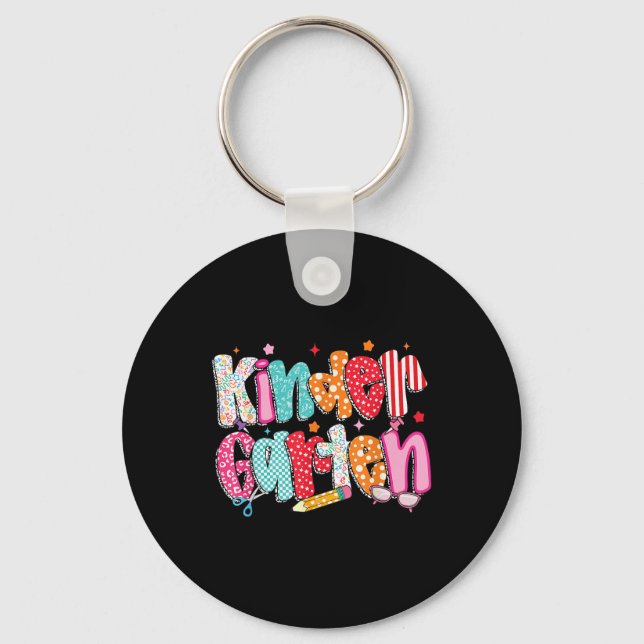 Preppy Kindergarten Teacher Team Bow Back To Schoo Key Ring (Front)