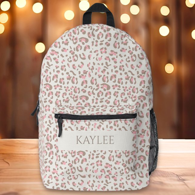Preppy Leopard Animal Print Custom Name Printed Backpack (Creator Uploaded)