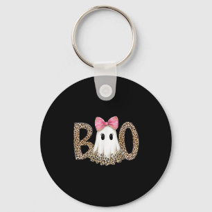 Preppy Leopard Ghost Boo Halloween Key Ring