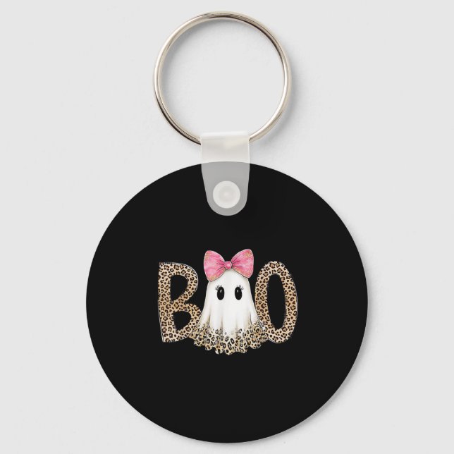Preppy Leopard Ghost Boo Halloween  Key Ring (Front)