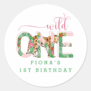 Preppy Leopard Wild One Birthday Party Favour Classic Round Sticker
