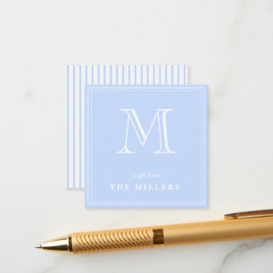 Preppy Light blue & white Monogram Gift Tags Enclosure Card