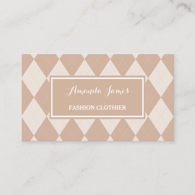 Preppy Light Brown Argyle Pattern Fashion Clothier Business Card (Front)