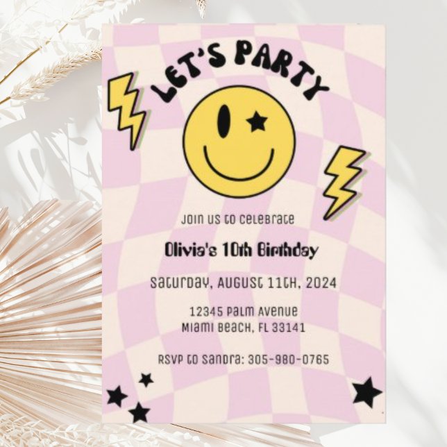 Preppy Light Pink Y2K Smile Birthday Invitation (Creator Uploaded)