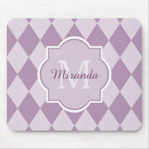 Preppy Light Purple Argyle Girly Monogram and Name Mouse Mat