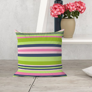 Preppy Lime, Pink and Navy Stripe Cushion