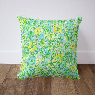Preppy Lion Floral / Tropical Home Cushion