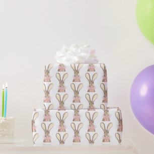 Preppy Little Pink Bow Baby Girl Rabbit Coquette  Wrapping Paper