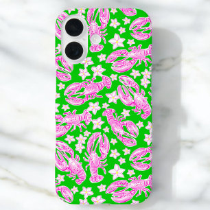 Preppy Lobster Flower Pink Green Pattern  iPhone 16 Case