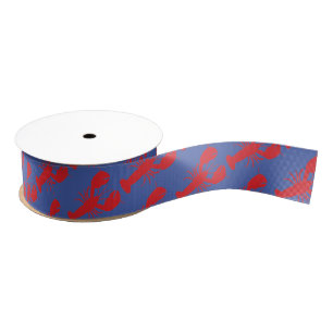 Preppy Lobster Pattern Red Blue Maine Coast Fun Grosgrain Ribbon