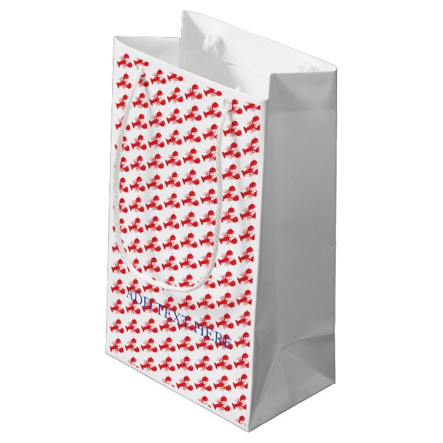 Preppy Lobsters Red White Blue Custom Text Fun Small Gift Bag (Back Angled)