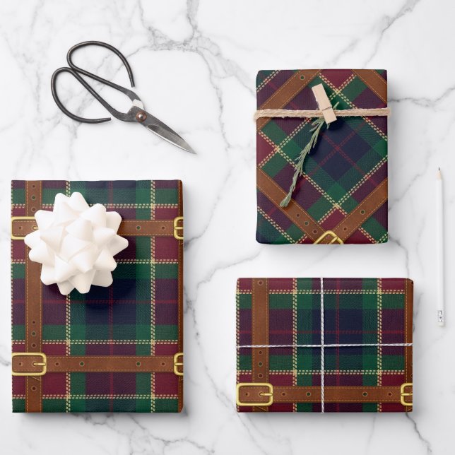 Preppy Lux Christmas Plaid Wrapping Paper Sheet (Front)