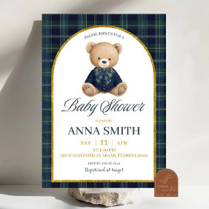 Preppy Luxury Bear Baby Shower Invitation