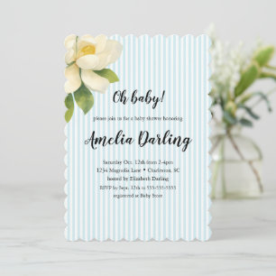 Preppy Magnolia Flower Stripe Baby Shower Invitation