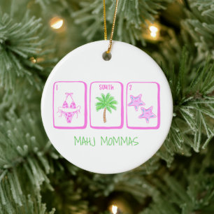 Preppy MAHJ MOMMAS Beach Mahjong Personalised Ceramic Tree Decoration