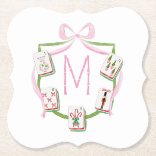 Preppy Mahjong Holiday Crest Paper Coaster
