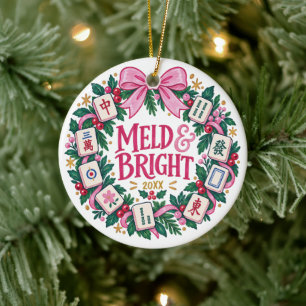 Preppy Mahjong Ornament Pink Wreath Meld Bright