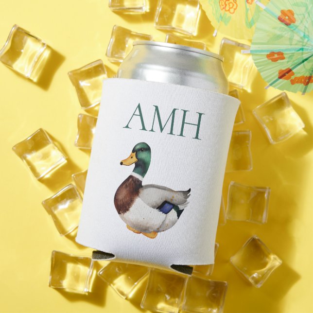 Preppy Mallard Duck Monogram Can Cooler (In Situ Summer)