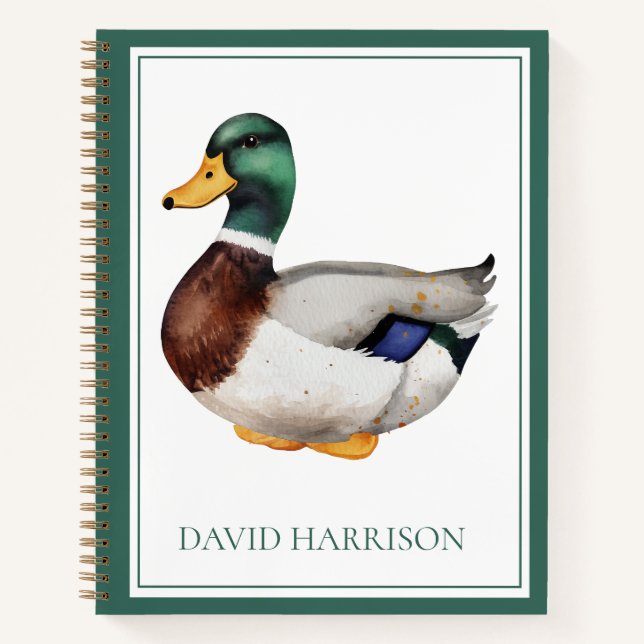 Preppy Mallard Duck Personalised Notebook (Front)