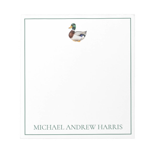 Preppy Mallard Duck Personalised Notepad (Front)
