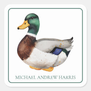 Preppy Mallard Duck Personalized Square Sticker