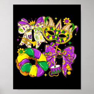 Preppy Mardi Gras Jester Mask Bow King Cake Women Poster