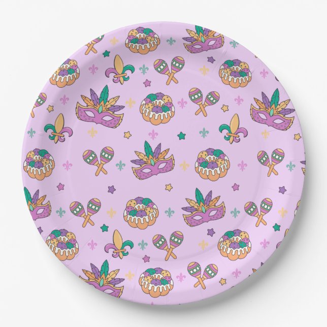 Preppy Mardi Gras King Cake Party Plates (Front)