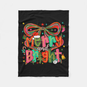 Preppy Merry And Bright Coquette Bow Pink Christma Fleece Blanket