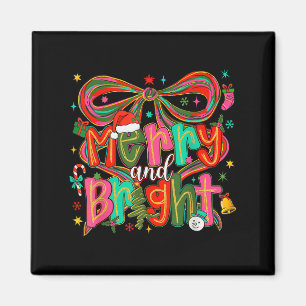 Preppy Merry And Bright Coquette Bow Pink Christma Magnet