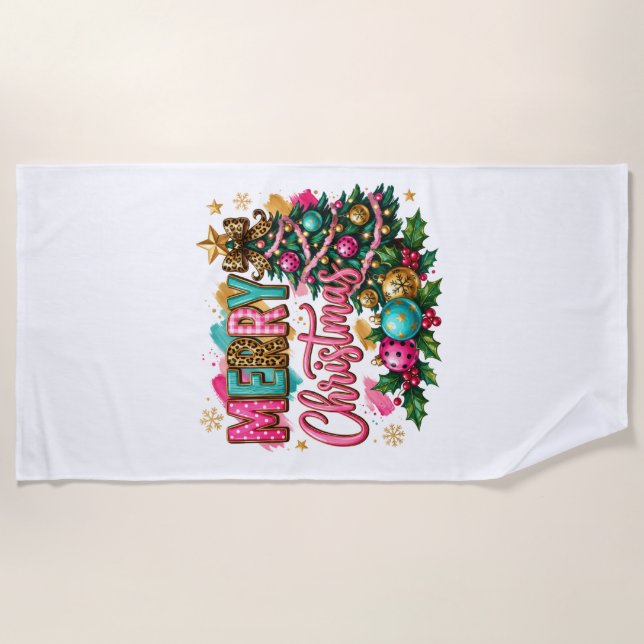 Preppy Merry Christmas Beach Towel (Front)
