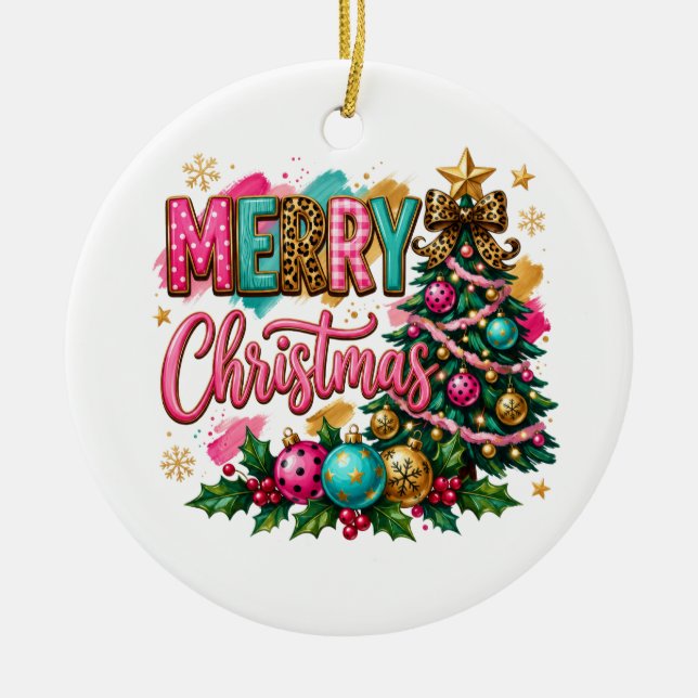 Preppy Merry Christmas Ceramic Tree Decoration (Front)