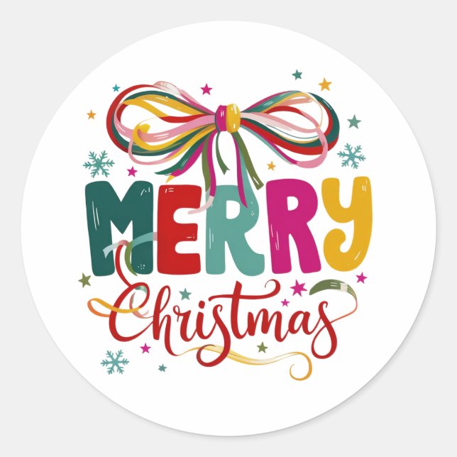 Preppy Merry Christmas Coquette Bow Xmas  Classic Round Sticker (Front)