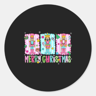 Preppy Merry Christmas Cute Nk Nutcracker Girl Wom Classic Round Sticker