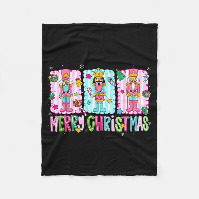Preppy Merry Christmas Cute Nk Nutcracker Girl Wom Fleece Blanket (Front)