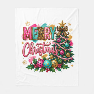 Preppy Merry Christmas Fleece Blanket
