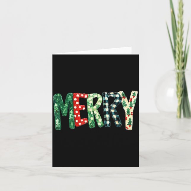 Preppy Merry,christmas Funny Froral Checkered Gift Card (Front)