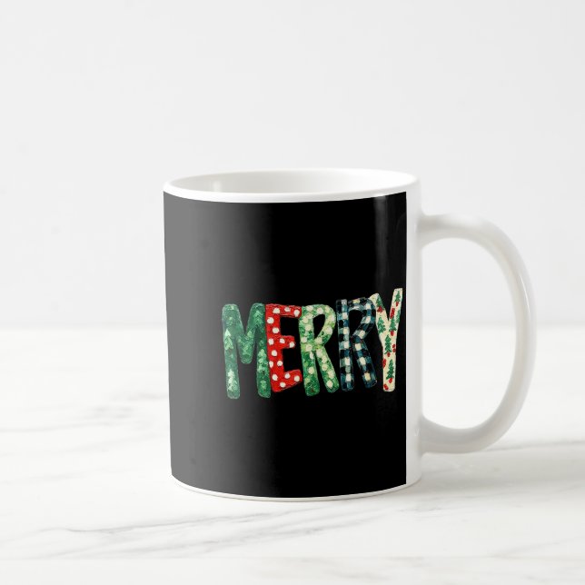 Preppy Merry,christmas Funny Froral Checkered Gift Coffee Mug (Right)