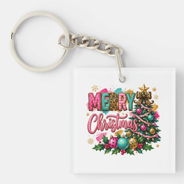 Preppy Merry Christmas Key Ring (Front)