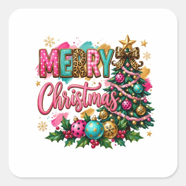 Preppy Merry Christmas Square Sticker (Front)