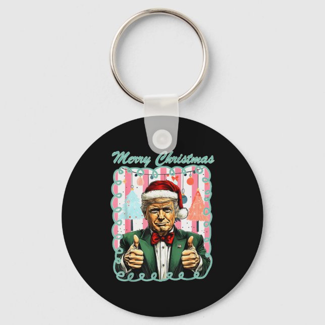 Preppy Merry Christmas Trump 2025 Xmas Make Xmas G Key Ring (Front)