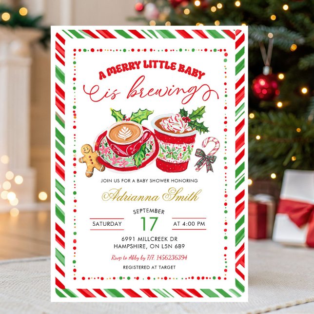 Preppy Merry Little Baby Brewing Baby Shower Invitation (Creator Uploaded)