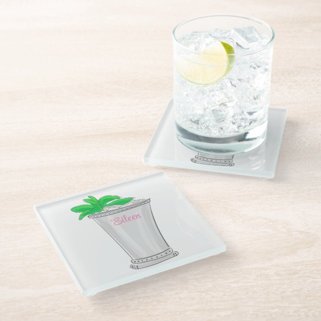 Preppy Mint Julep Personalised Glass Coaster (Angled)