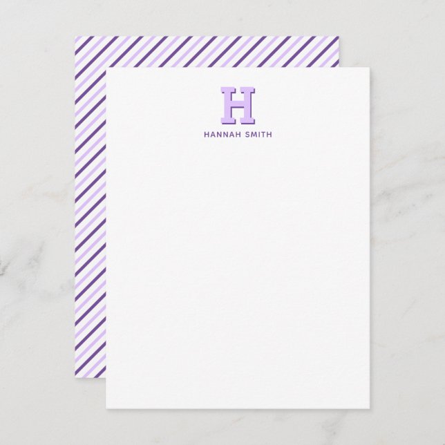 Preppy Monogram and Stripe Note Card (Front/Back)