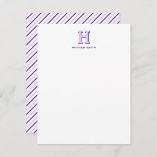 Preppy Monogram and Stripe Note Card