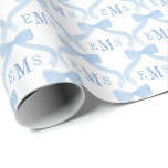 Preppy Monogram Blue Bows Baby Boy  Wrapping Paper<br><div class="desc">This charming gift wrap design features a hand-painted blue watercolor bow 3 letter monogram for you to personalise with the initials of the lucky recipient.</div>
