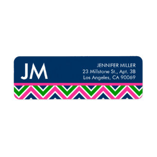 Preppy Monogram Chevron Return Address Label -Blue
