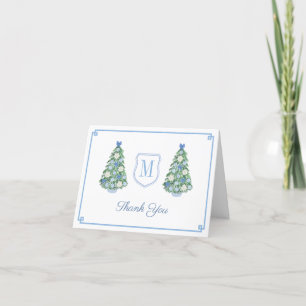 Preppy Monogram Chinoiserie Christmas Baby Shower Thank You Card